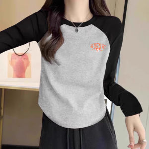 Pure Cotton Short Length Color Block Base Shirt Womens Stand 2024 Autumn New Slim Fit Mickey Long Sleeve T Shirt Sweet Style
