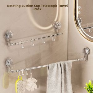 Rotatable Suction Cup Towel Rack Bathroom Toilet Retractable Corner Laundry Drying Rack Removable Reusable Towel Holder