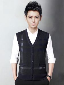 ROMON | Romon Mens Knitted V-neck Sweater Vest Autumn Winter New Style Dad Clothes Sleeveless Open Cardigan Business Casual Vest