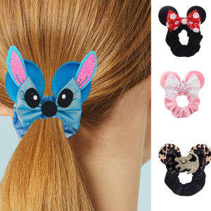 Disney | Hot Sales Christmas Ears Hair Scrunchies Velvet Hairbands For Girls Sequins 4"Bows Headband 2024 Women Trip DIY Accessories