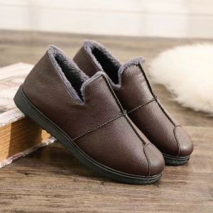 Fall and Winter New Arrival round Toe Pu Waterproof Cotton-Padded Shoes with Velvet Casual Mens Shoes Mens and Womens Same Style Cotton Gommino Middle-Aged and Elderly Cotton Shoes