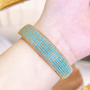 SEQUITO High Grade Bridal Wedding Big Bangle Yellow Gold Plated Full Micro Pave Tiny AAAAA Cubic Zirconia Luxury Wrist Jewelry B340