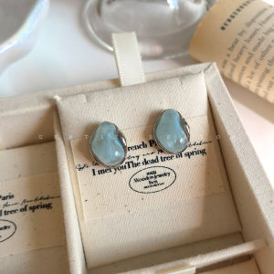 Micro Blues. Niche Temperament Asymmetrical Retro Blue Ear Studs Fall and Winter Classy Quality Earrings New Chinese Style Earrings