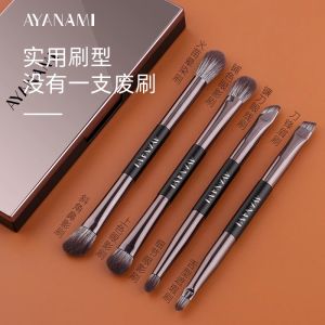 Double-Headed Makeup Brushes Set of 5 with Mirror Blush Highlight Concealer Eye Shadow Eyeliner Cheek Color Lip Blending Brushes