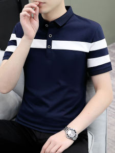 Áo Thun Nam Tay Ngắn Mùa Hè 2025 Phong Cách Mới Cổ Polo Sọc Giản Dị Thường Ngày Thời Trang Cotton Co Giãn Thường Ngày Mùa Hè