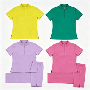 Zipper Stand Collar Short Sleeved Brushed Hand Clothes Medical Operating Room Hand Washing Clothes Medical Workwear Set