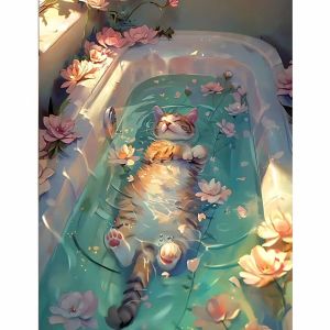 KAYOU | DIY Digital Painting Paint By Numbers Cat in The Bathtub Painting Handpainted Painting Picture Artcraft on Canvas Unique Gift