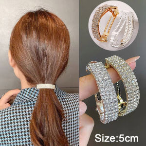 Shiny Crystal Spring Hair Clip Rhinestone Hairpin Women Gold Silver Alloy Barrettes Ponytail Buckle Holder Hairgrip Hair Pins for Girls Hair Accessories