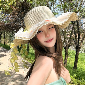 JIFANPAUL | Sun Protection Lace Bow Straw Hat For Summer Beach Holiday