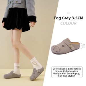 Josiny | Genuine Leather Platform Womens Birkenstock Mules Fuzzy Dog