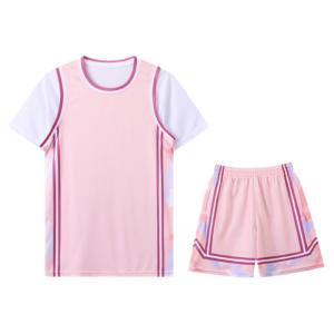 Pink Fake Two-Piece T-Shirt Basketball Uniform Set
