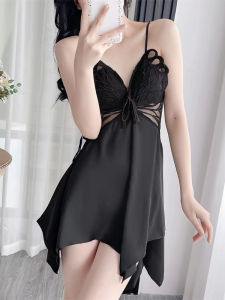 ชุดนอนผ้าไหมน้ำแข็งเซ็กซี่ ชุดนอนผู้หญิงฤดูร้อน ชุดนอนผู้หญิงแบบสายเดี่ยวพร้อมแผ่นเสริมหน้าอก ชุดนอนผู้หญิงลายลูกไม้ Pure Desire ชุดนอนผู้หญิง ชุดนอนผ้าไหมน้ำแข็ง