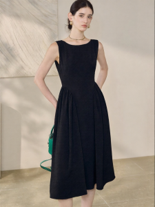Roey s house | Business Casual Textured Sleeveless Summer Black Long Skirt