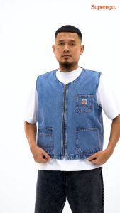 Superego Vest Zipper Snow Blue: Rompi Denim Berkualitas Tinggi untuk Pria Size M-XL