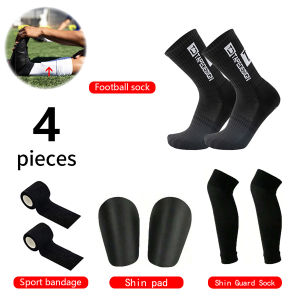 4PCS Football Accessories Set Anti-slip Grip Soccer Socks Basketball Socks Shin Guards Socks Mini Shin Pads Sport Bandages