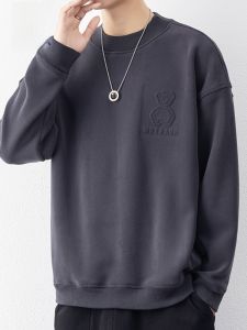 ROMON | เสื้อยืดคอกลมแขนยาวผ้าขนแกะออลลีวิสลำลองฤดูใบไม้ผลิและฤดูใบไม้ร่วง อบอุ่น หลวมๆ ลำลอง เสื้อยืดผู้ชาย แฟชั่นฤดูหนาว