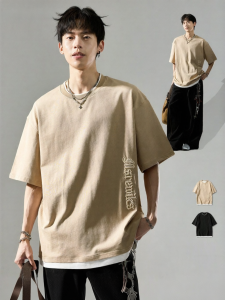 SZON | Áo Thun Mỏng Giả Hai Mảnh Phong Cách Đường Phố Có Thêu Cotton