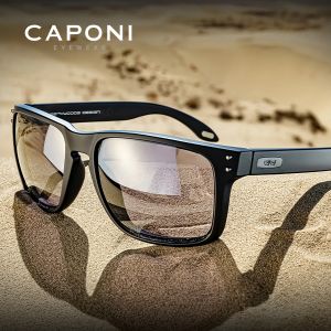 CAPONI Polarized Sunglasses For Men Vintage Brand Designer Driving Sun Glasses Photochromic Square TR Frame Black Shades BS9417
