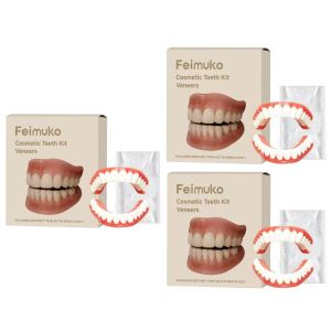 Full Mouth Cosmetic Fake Teeth Kit Upper Lower Fake Denture Cover Tooth Gap Instant Confident Smile DIY Home Denture Veneers Set