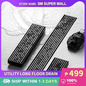 【304 Stainless Steel】 Thickened Gray Long Floor Drain Large Displacement Bathroom Floor Drain Insect-proof Deodorant Side Row Shower Room Floor Drain