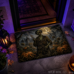 VIKAMA Halloween Zombie Doormat Graveyard Pumpkin Crow Moon Pattern Non Slip Outdoor Porch Entryway Decor Rug