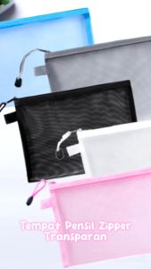LD-A111 Tempat Pensil Jaring Transparan Zipper Bag Penyimpanan Serbaguna / Pouch Tas Alat Tulis Anak