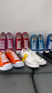 H รองเท้าผ้าใบโกลด์ซิตี้(Gold city) รุ่น1207 ทรงคอนเวิส สี ครีมดำ/ดำขาว/ฟ้า/ชมพู/แดง/น้ำเงิน/ส้มไซส์ (Size) 37-45