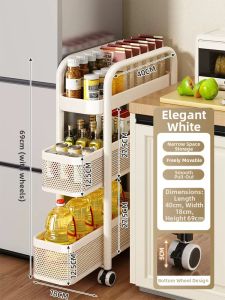 youqin | Kitchen Slim Gap Rolling Storage Cabinet with Pull-out Drawers for Refrigerator Side