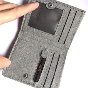Canvas Mens Money Clip Short Trifold Wallet With Zip Coin Purse Fashion Student Casual Money Clip Card Bag