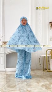 Mukena Anak 2in1 Katun Premium Motif Print Lasercut Tas Gendong Cantik Resleting Dagu Tanggung SD SMP