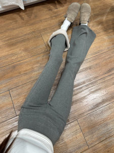 Low-Waist Fleece-Lined Grey Micro-Leggings Womens Autumn Winter Casual Slimming Yoga Sports Sweatpants