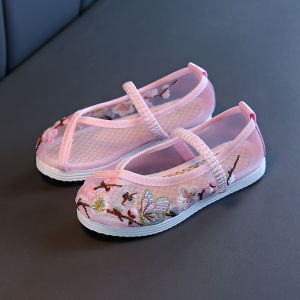 Handmade Chinese Style Girls Shoes Summer Cloth Shoes Floral Embroidery Design Matched with Horse Tailed Skirt Traditional Hanfu Footwear