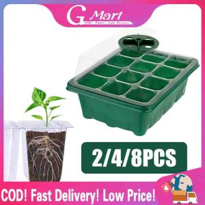 12 Seed Trays Set Rectangle Deep Root Grow Box Indoor Outdoor Cell Seedling Starter Tray Plant Pots for Bonsai Flowers Herbs Seeding-Tray-Green