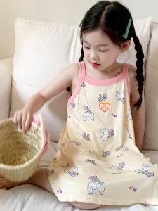 Summer Childrens Clothing Home Dress Girls Strap Dress Baby Version Beach Skirt Nightgown Polyester Spandex Casual Style