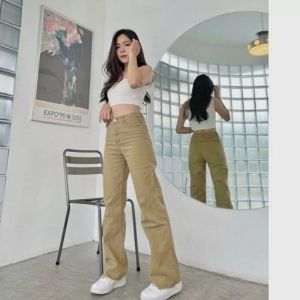 Celana Kulot Highwaist Wanita Dewasa Loose Warna Khaki Mocha