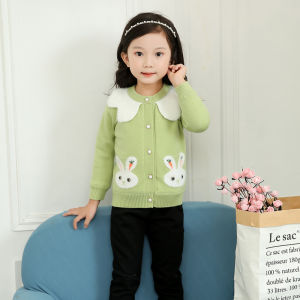 Princess Style Thickened round Neck Knitted Sweater Coat for Baby Girls Cartoon Pattern Long Sleeve Comfortable Fit Kids Clothes