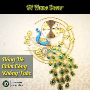 Đồng Hồ Treo Tường Con Chim Công Tài Lộc Chính Hãng D1 Home Kim Trôi Trang Trí Tường Decor -78