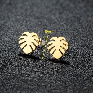 vintage ethnic Monstera Leaves Ear Stud for girls Gold Plated Stainless Steel Ear piercing Earrings jewelry accessories