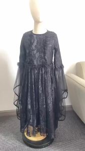 Kids Lace Trimmed Witch Costume Dress Black Gown for Girls Age 2-10 Halloween Carnival Street Party Stage Performance Outfit