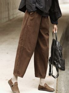 กางเกงขายาวทรงหลวมผ้าคอร์ดูรอยหนาสำหรับผู้หญิง กางเกงขายาวทรงหลวมสไตล์ย้อนยุค กางเกงขายาวทรงหลวมไซส์ใหญ่ กางเกงขายาวทรงหลวมฤดูหนาว