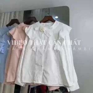 Áo sơ mi nữ A.725 Áo sơ mi bèo vai lệch cổ tay dài có kèm hoa rời phong cách dễ thương - Shop Chấm Bi