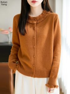 BALANYANG | Áo Cardigan Len Hình Tai Gỗ Cam Đậu Đỏ cho Nữ