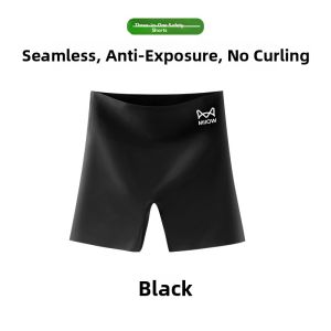 miiow | Ice Silk Seamless Safety Underwear Womens Two-In-One Summer Black Prevent Exposure No Roll Edge Flat Angle Short Pants