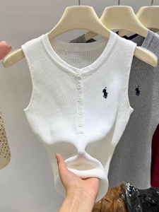 เสื้อกั๊กถักคอวีแขนกุดผ้าฝ้ายผสมสไตล์เกาหลีสำหรับผู้หญิงในฤดูร้อนปี 2025 เสื้อผ้าทำงานแขนกุดคอวีแขนกุด