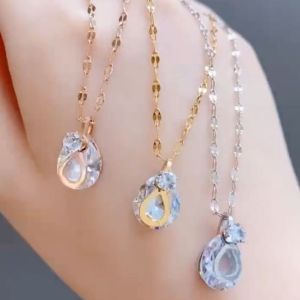 Kalung Rantai Pecah Kopi Titanium 2Warna Permata Zircon CXA129