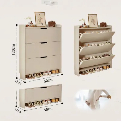Solid Wood Ultra-thin Tilt Out Shoe Cabinet
