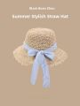 Sweet Lace Straw Women Handwoven Summer Sun Protection Travel Large Brim Beach Sunshade Hat Casual Style round Top. 