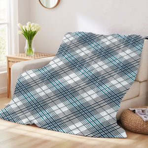 Beast Kingdom | Fine Blue Tartan Four Season Flannel Blanket Soft Plush Skin Friendly Sofa Blanket A Great Gift Item