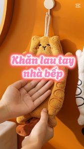 Khăn Lau Tay Lau Nhà Bếp PISCES TOWEL 15x25cm Cotton Thấm Hút Treo Tường Hình Mèo Dễ Thương Tiện Dụng
