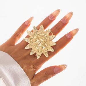 Ingemark | Ingemark Exaggerated Large Sunflower Round Metal Stud Earring Women 2025 Trend Punk Open Adjustable Finger Ring Jewelry Anillos